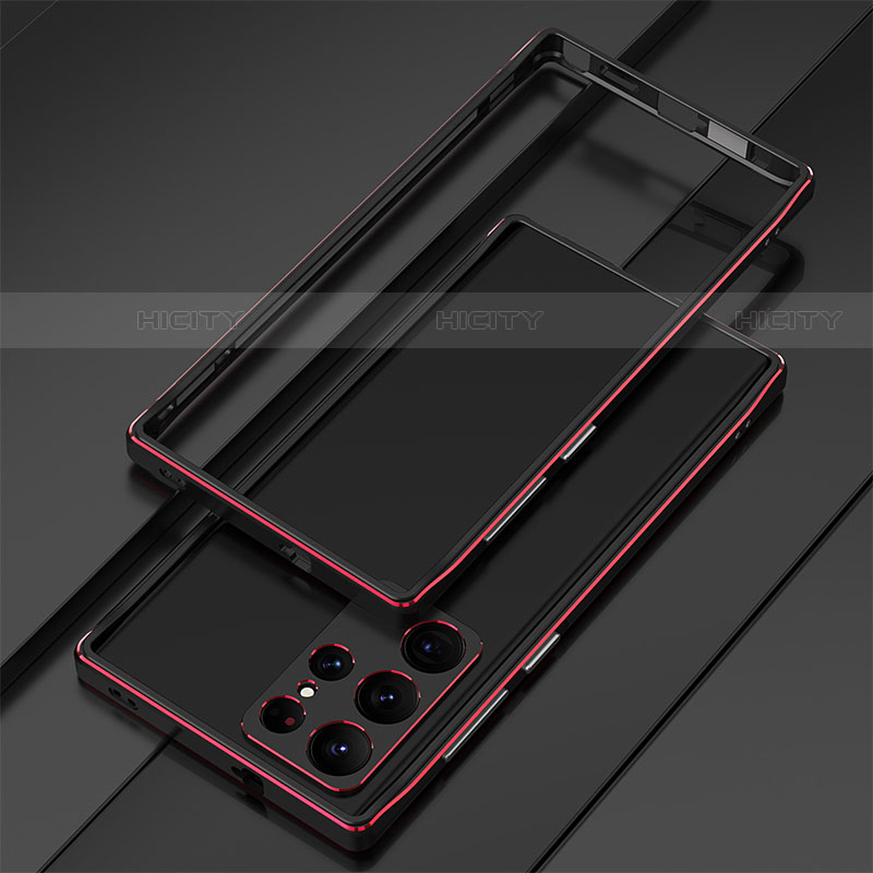 Coque Bumper Luxe Aluminum Metal Etui pour Samsung Galaxy S22 Ultra 5G Rouge et Noir Plus