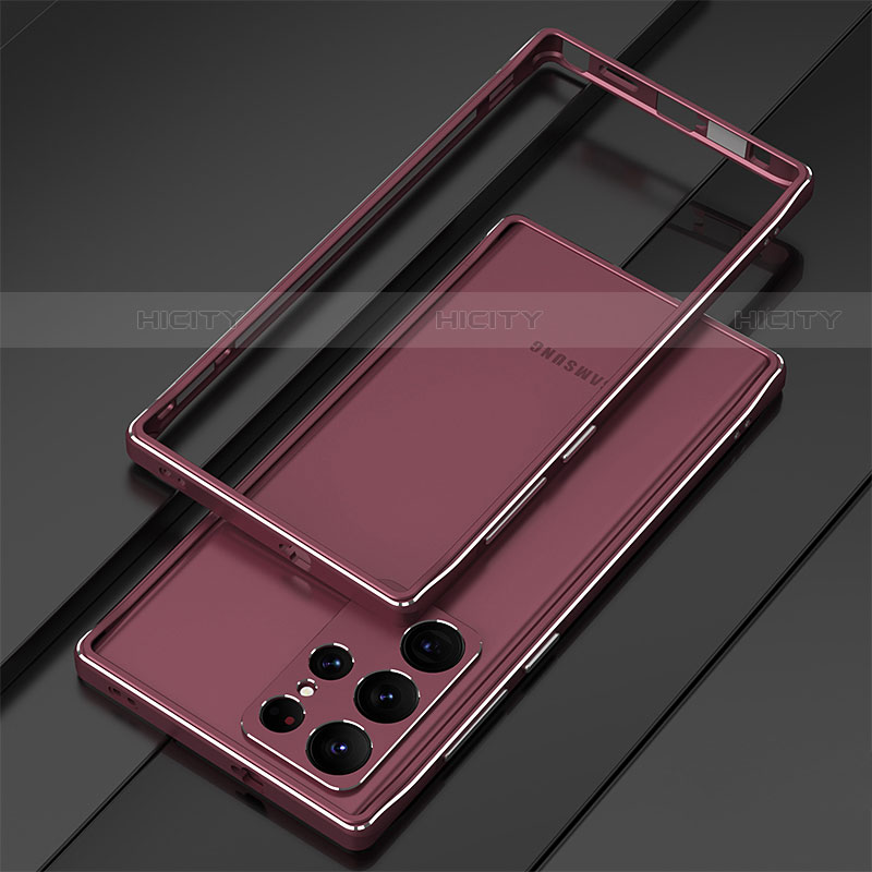 Coque Bumper Luxe Aluminum Metal Etui pour Samsung Galaxy S22 Ultra 5G Vin Rouge Plus