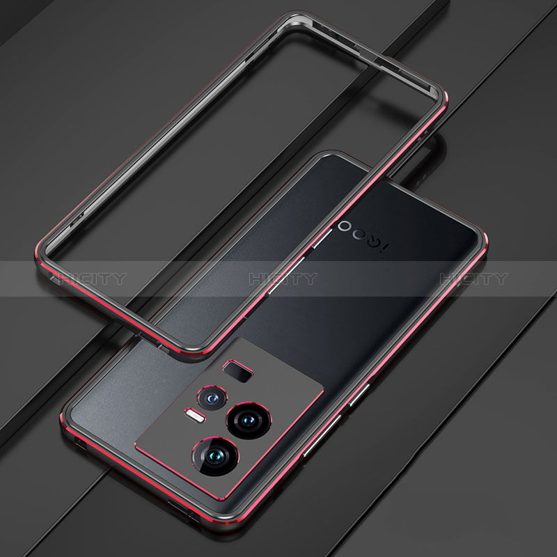 Coque Bumper Luxe Aluminum Metal Etui pour Vivo iQOO 11 Pro 5G Rouge et Noir Plus