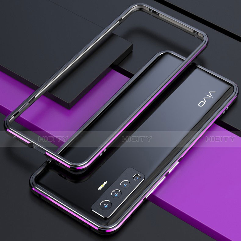 Coque Bumper Luxe Aluminum Metal Etui pour Vivo X50 5G Violet et Noir Plus