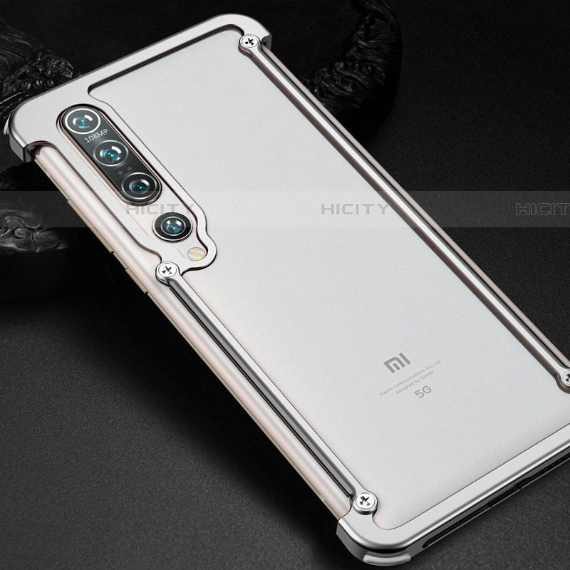 Coque Bumper Luxe Aluminum Metal Etui pour Xiaomi Mi 10 Pro Argent Plus