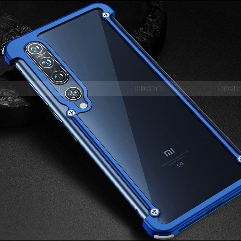 Coque Bumper Luxe Aluminum Metal Etui pour Xiaomi Mi 10 Pro Bleu Plus