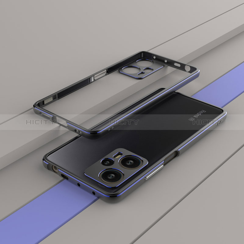 Coque Bumper Luxe Aluminum Metal Etui pour Xiaomi Poco F5 5G Bleu et Noir Plus