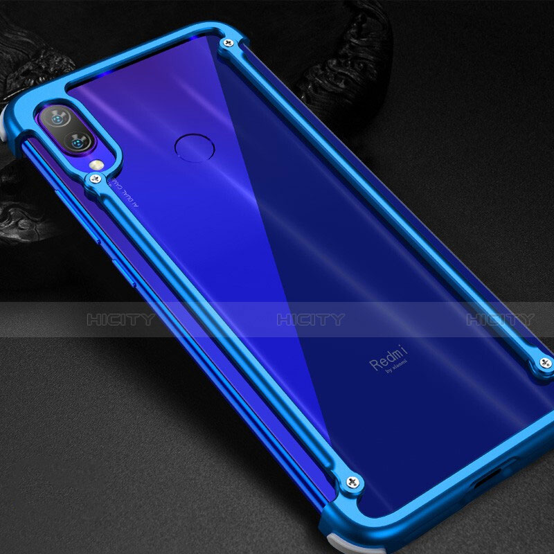 Coque Bumper Luxe Aluminum Metal Etui pour Xiaomi Redmi Note 7 Bleu Plus