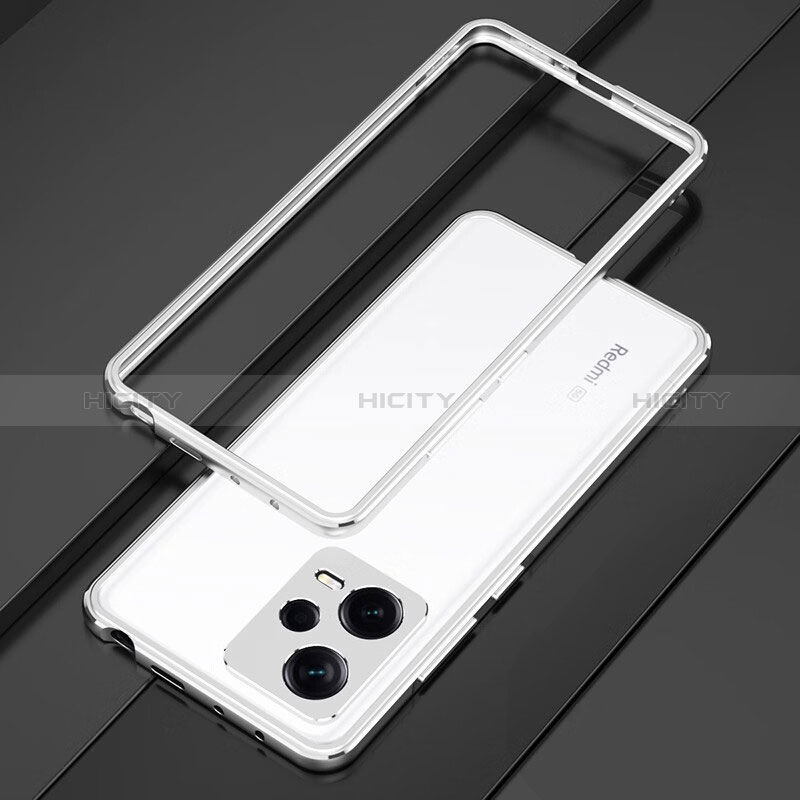 Coque Bumper Luxe Aluminum Metal Etui S01 pour Xiaomi Redmi Note 12 5G Argent Plus