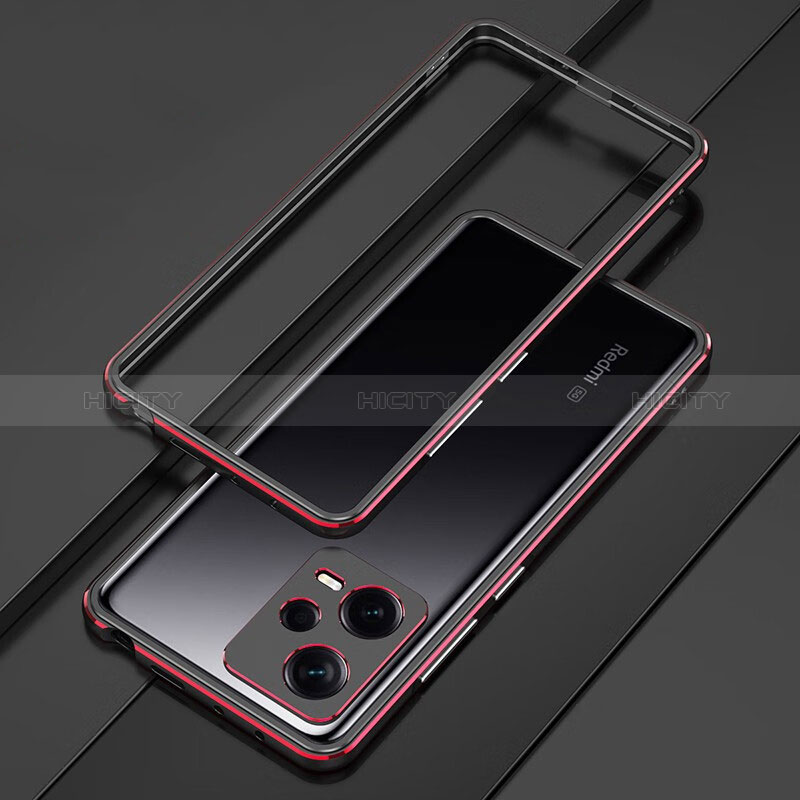 Coque Bumper Luxe Aluminum Metal Etui S01 pour Xiaomi Redmi Note 12 5G Rouge et Noir Plus