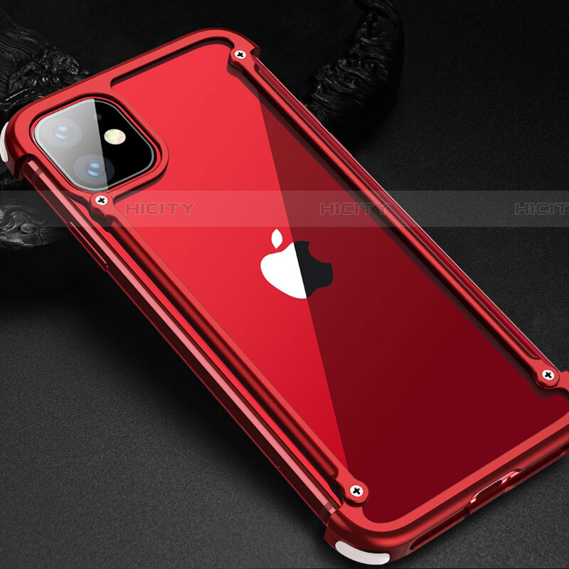 Coque Bumper Luxe Aluminum Metal Etui T01 pour Apple iPhone 11 Rouge Plus