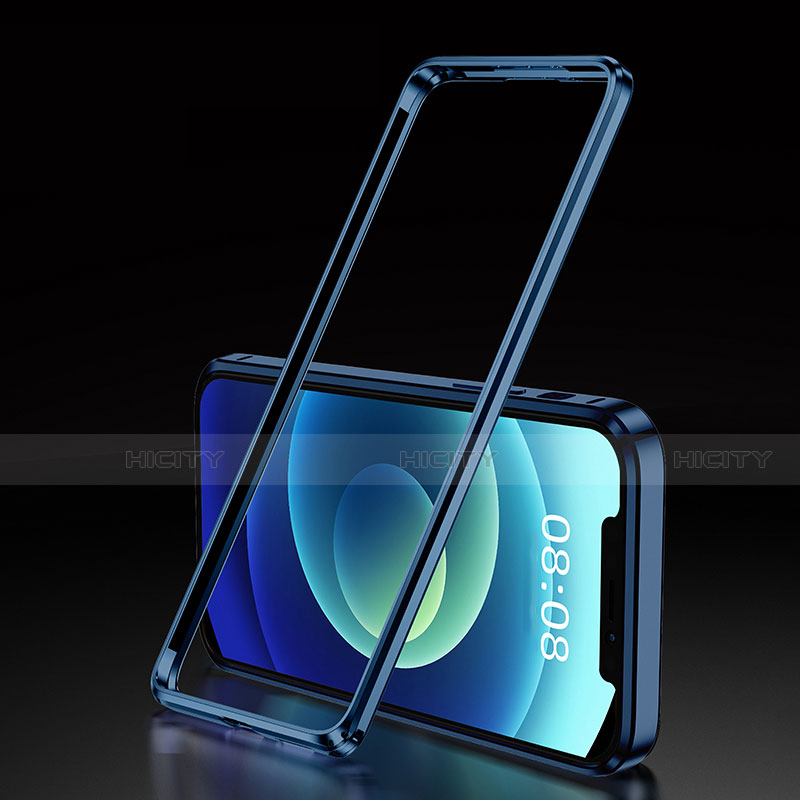 Coque Bumper Luxe Aluminum Metal Etui T01 pour Apple iPhone 12 Mini Bleu Plus