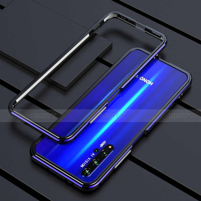 Coque Bumper Luxe Aluminum Metal Etui T01 pour Huawei Honor 20 Bleu et Noir Plus