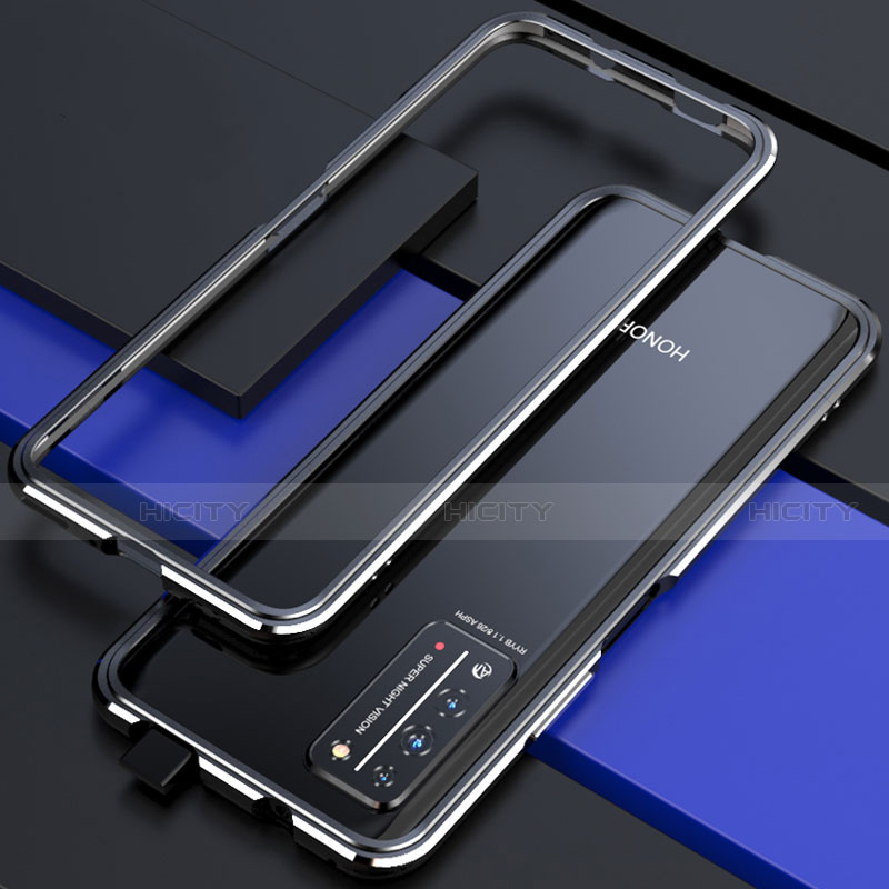 Coque Bumper Luxe Aluminum Metal Etui T01 pour Huawei Honor X10 5G Argent et Noir Plus