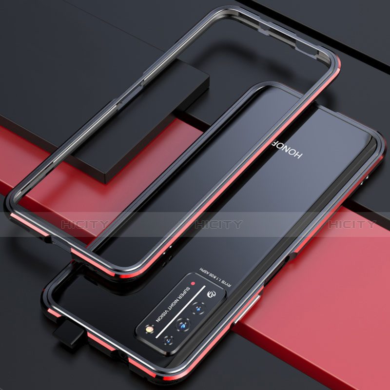 Coque Bumper Luxe Aluminum Metal Etui T01 pour Huawei Honor X10 5G Rouge et Noir Plus