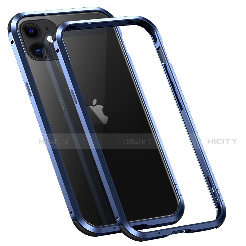 Coque Bumper Luxe Aluminum Metal Etui T02 pour Apple iPhone 12 Bleu Plus