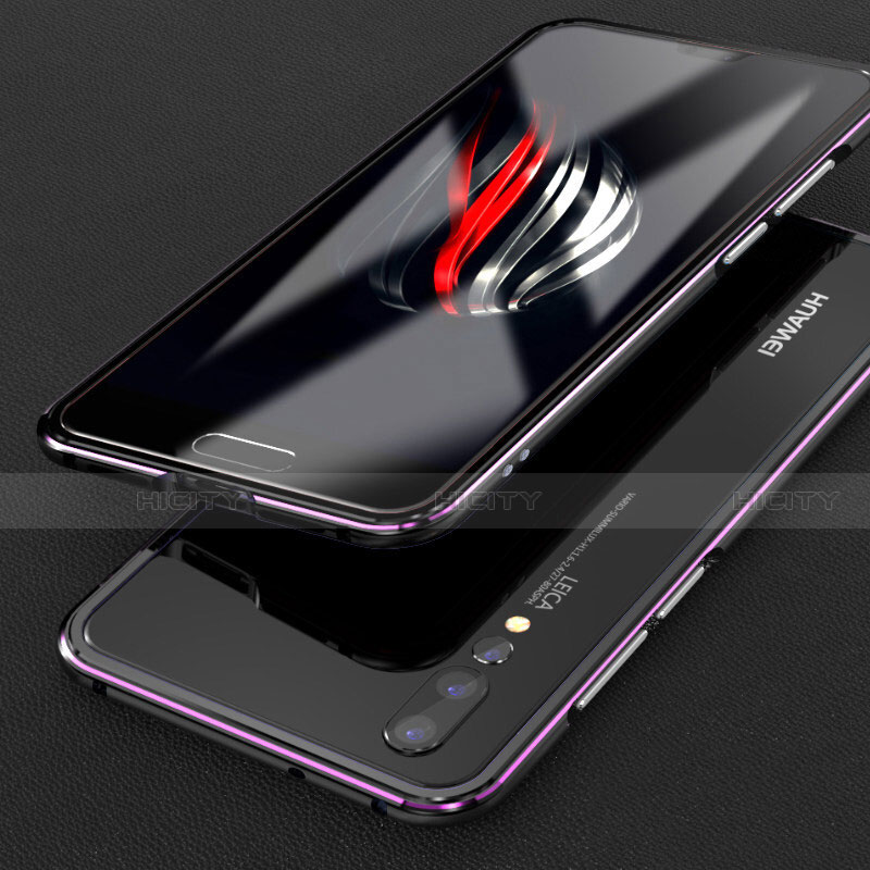 Coque Bumper Luxe Aluminum Metal Etui T02 pour Huawei P20 Pro Violet et Noir Plus