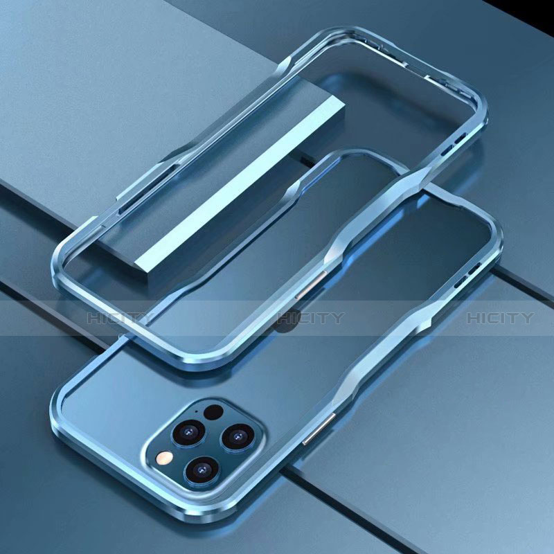 Coque Bumper Luxe Aluminum Metal Etui T03 pour Apple iPhone 12 Pro Bleu Plus