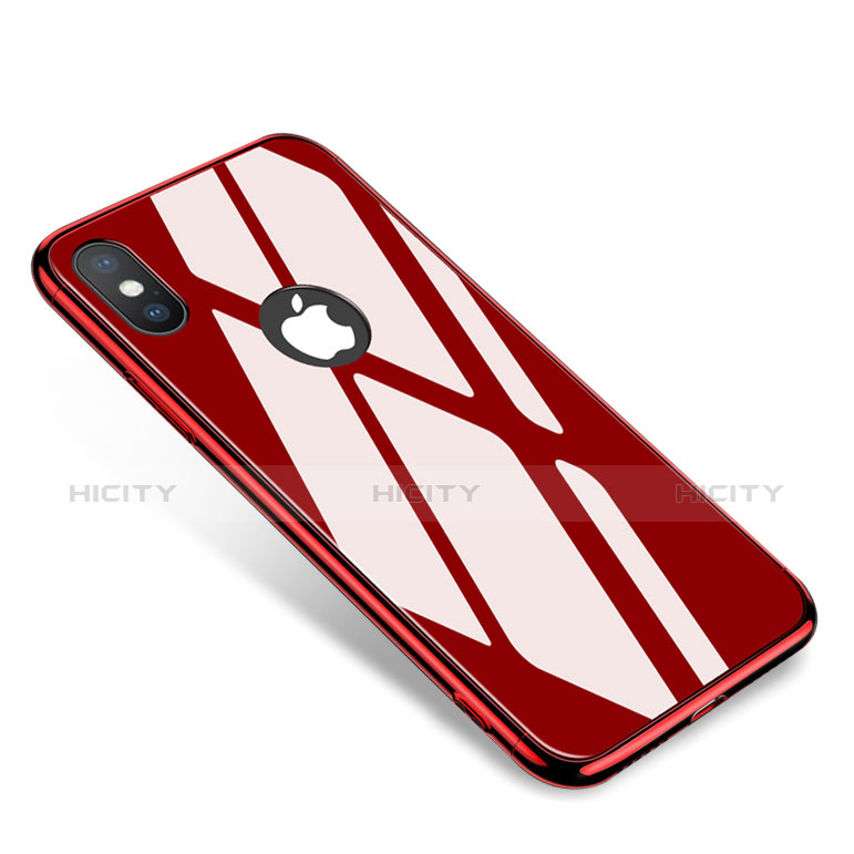 Coque Bumper Luxe Aluminum Metal Miroir Housse Etui pour Apple iPhone Xs Rouge Plus