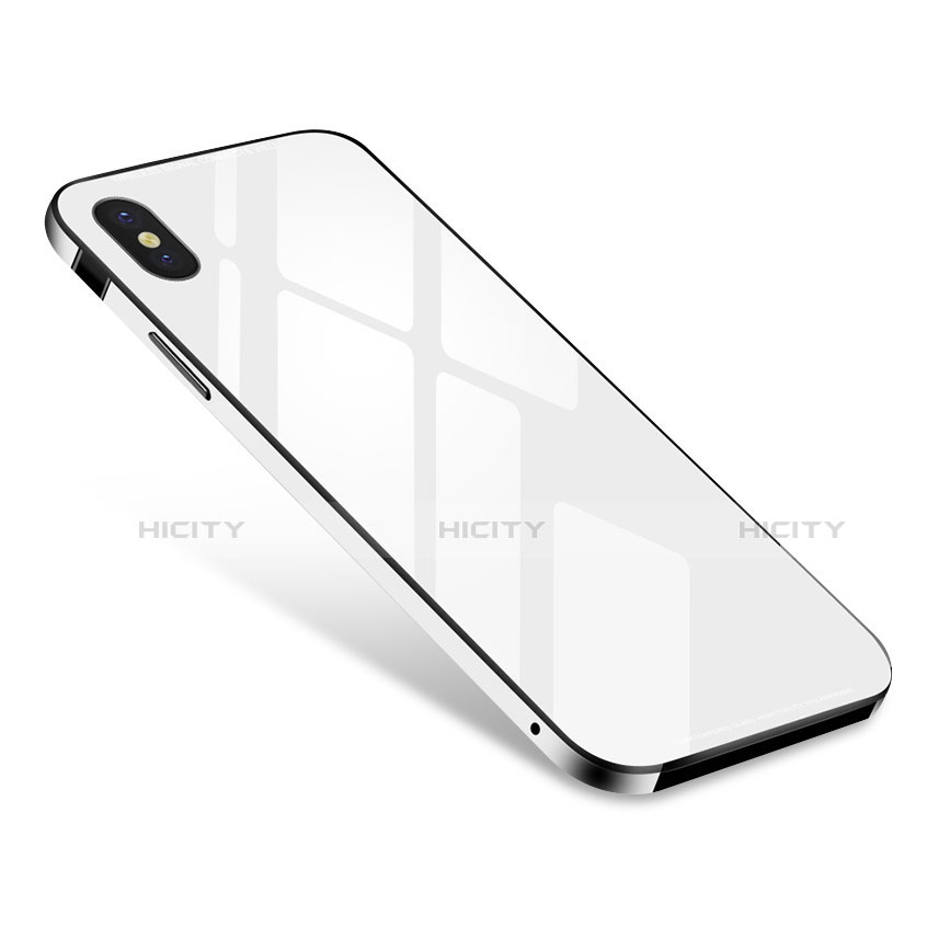 Coque Bumper Luxe Aluminum Metal Miroir Housse Etui S01 pour Apple iPhone X Blanc Plus