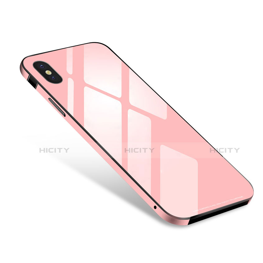 Coque Bumper Luxe Aluminum Metal Miroir Housse Etui S01 pour Apple iPhone Xs Rose Plus
