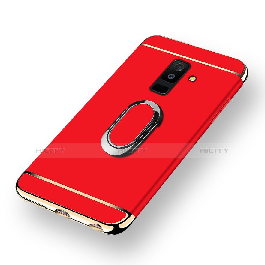 Coque Bumper Luxe Metal et Plastique avec Support Bague Anneau Aimante pour Samsung Galaxy A6 Plus Rouge Plus