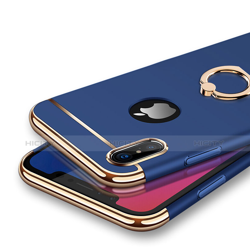 Coque Bumper Luxe Metal et Plastique avec Support Bague Anneau F02 pour Apple iPhone Xs Max Bleu Plus