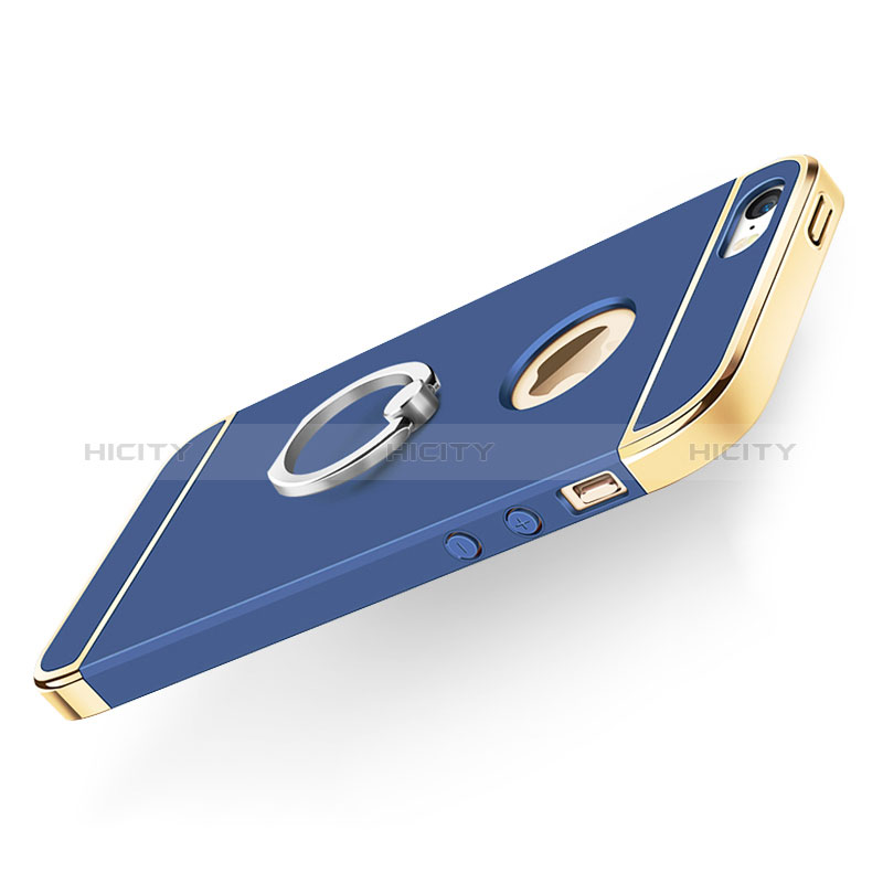 Coque Bumper Luxe Metal et Plastique avec Support Bague Anneau pour Apple iPhone SE Bleu Plus