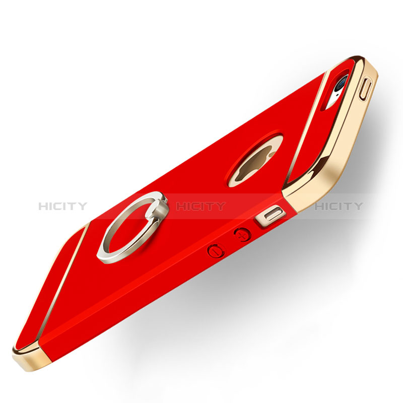 Coque Bumper Luxe Metal et Plastique avec Support Bague Anneau pour Apple iPhone SE Rouge Plus