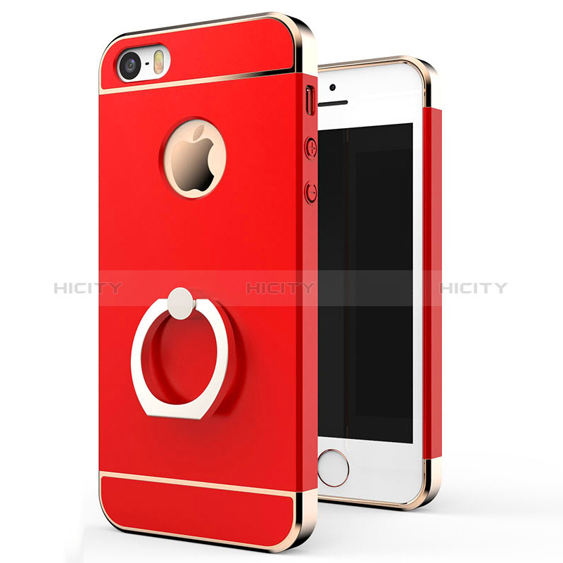 Coque Bumper Luxe Metal et Plastique avec Support Bague Anneau pour Apple iPhone SE Rouge Plus