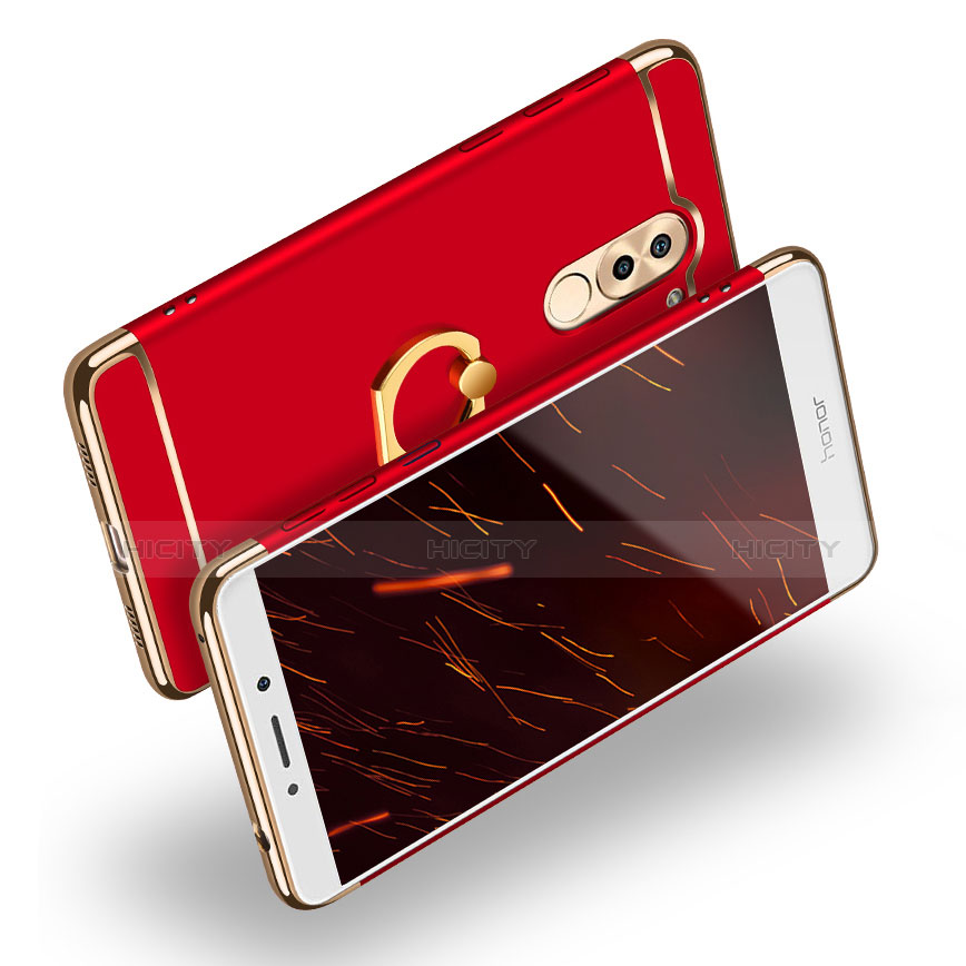 Coque Bumper Luxe Metal et Plastique avec Support Bague Anneau pour Huawei Honor 6X Pro Rouge Plus