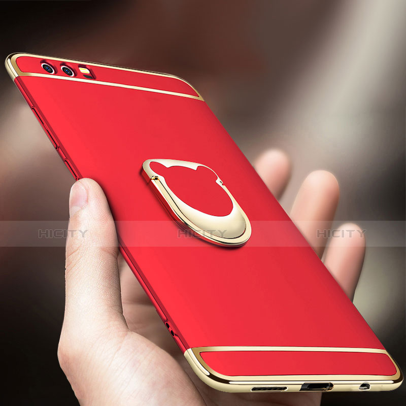 Coque Bumper Luxe Metal et Plastique avec Support Bague Anneau pour Huawei Honor 9 Rouge Plus