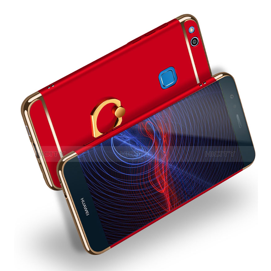 Coque Bumper Luxe Metal et Plastique avec Support Bague Anneau pour Huawei P8 Lite (2017) Rouge Plus