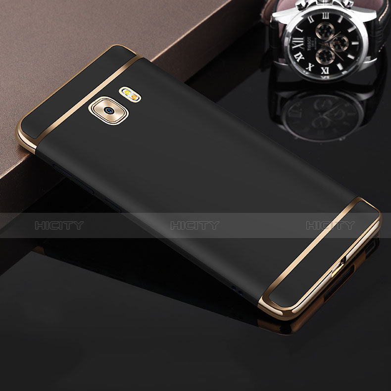 Coque Bumper Luxe Metal et Plastique avec Support Bague Anneau pour Samsung Galaxy C9 Pro C9000 Noir Plus