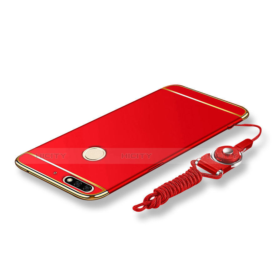 Coque Bumper Luxe Metal et Plastique Etui Housse avec Laniere pour Huawei Honor 7C Rouge Plus