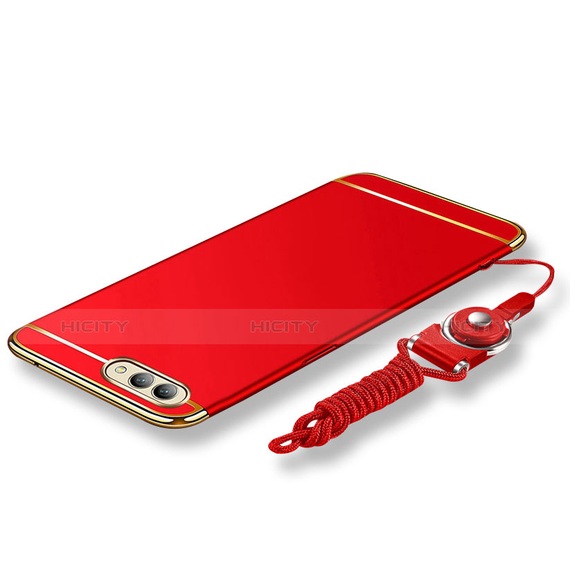Coque Bumper Luxe Metal et Plastique Etui Housse avec Laniere pour Huawei Honor V10 Rouge Plus