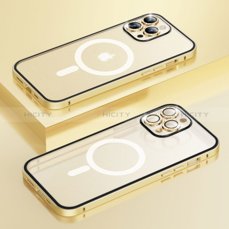 Coque Bumper Luxe Metal et Plastique Etui Housse avec Mag-Safe Magnetic Magnetique Bling-Bling LF1 pour Apple iPhone 13 Pro Max Or Plus