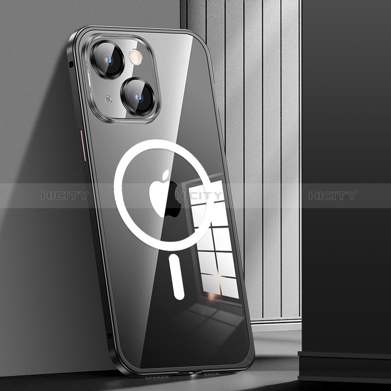 Coque Bumper Luxe Metal et Plastique Etui Housse avec Mag-Safe Magnetic Magnetique JL1 pour Apple iPhone 13 Noir Plus