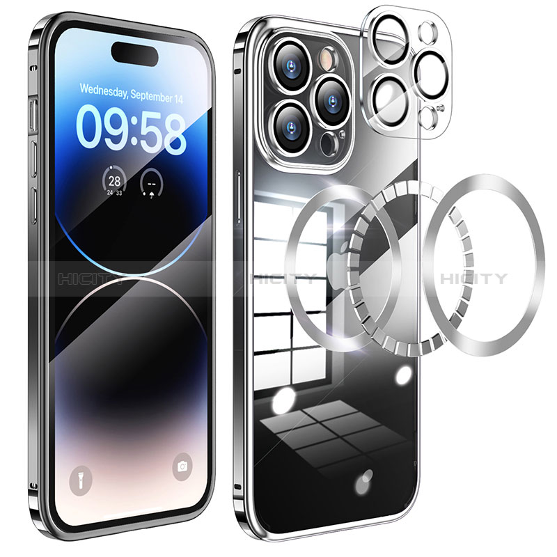 Coque Bumper Luxe Metal et Plastique Etui Housse avec Mag-Safe Magnetic Magnetique LF3 pour Apple iPhone 15 Pro Noir Plus