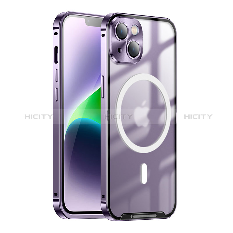 Coque Bumper Luxe Metal et Plastique Etui Housse avec Mag-Safe Magnetic Magnetique LK1 pour Apple iPhone 14 Plus Violet Plus