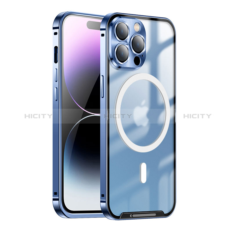 Coque Bumper Luxe Metal et Plastique Etui Housse avec Mag-Safe Magnetic Magnetique LK1 pour Apple iPhone 14 Pro Bleu Plus