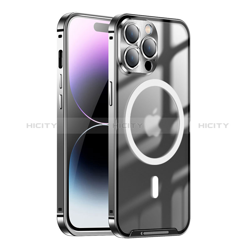 Coque Bumper Luxe Metal et Plastique Etui Housse avec Mag-Safe Magnetic Magnetique LK1 pour Apple iPhone 14 Pro Noir Plus