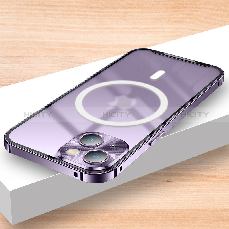 Coque Bumper Luxe Metal et Plastique Etui Housse avec Mag-Safe Magnetic Magnetique LK2 pour Apple iPhone 14 Violet Plus