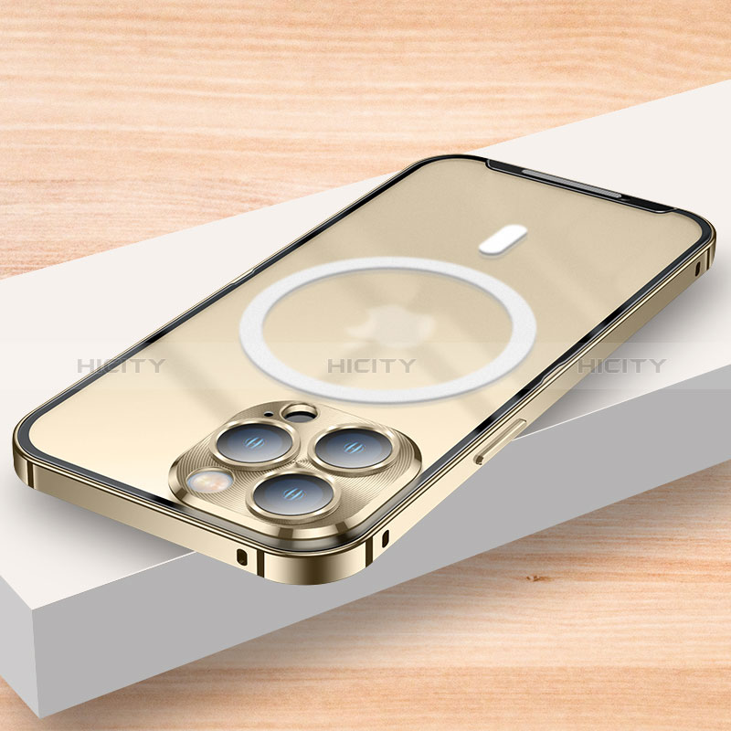 Coque Bumper Luxe Metal et Plastique Etui Housse avec Mag-Safe Magnetic Magnetique LK2 pour Apple iPhone 15 Pro Or Plus