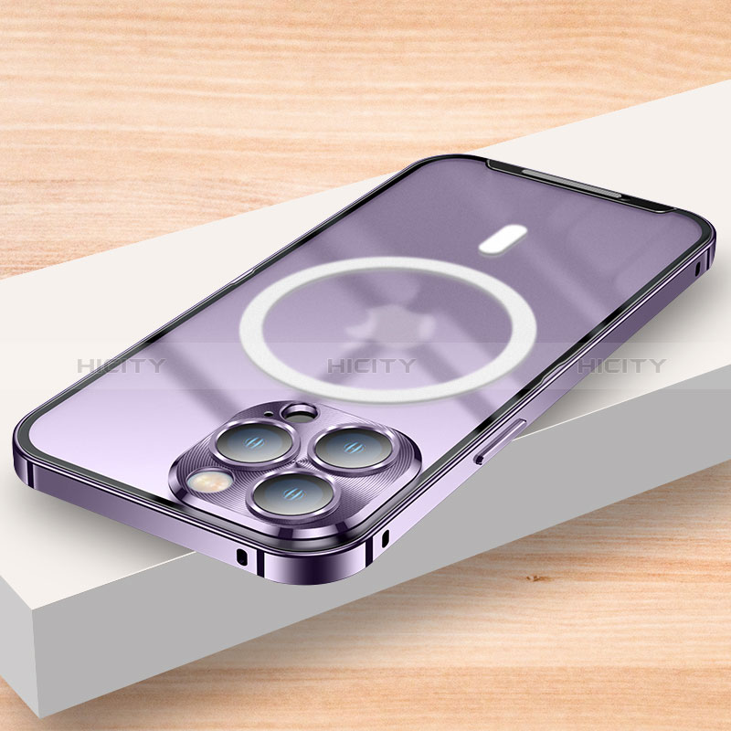 Coque Bumper Luxe Metal et Plastique Etui Housse avec Mag-Safe Magnetic Magnetique LK2 pour Apple iPhone 15 Pro Violet Plus