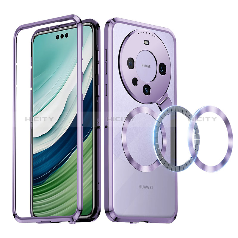 Coque Bumper Luxe Metal et Plastique Etui Housse avec Mag-Safe Magnetic Magnetique LK2 pour Huawei Mate 60 Pro Violet Plus