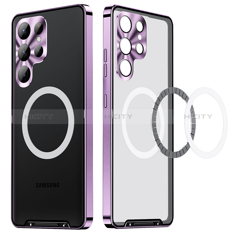 Coque Bumper Luxe Metal et Plastique Etui Housse avec Mag-Safe Magnetic Magnetique LK2 pour Samsung Galaxy S22 Ultra 5G Violet Plus
