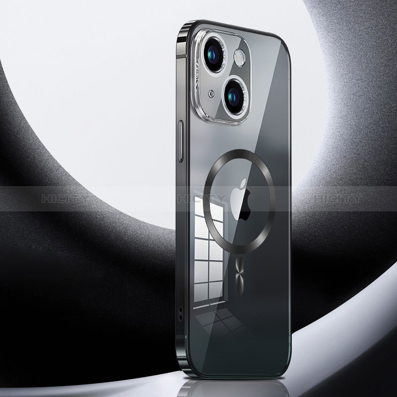 Coque Bumper Luxe Metal et Plastique Etui Housse avec Mag-Safe Magnetic Magnetique LK3 pour Apple iPhone 15 Noir Plus