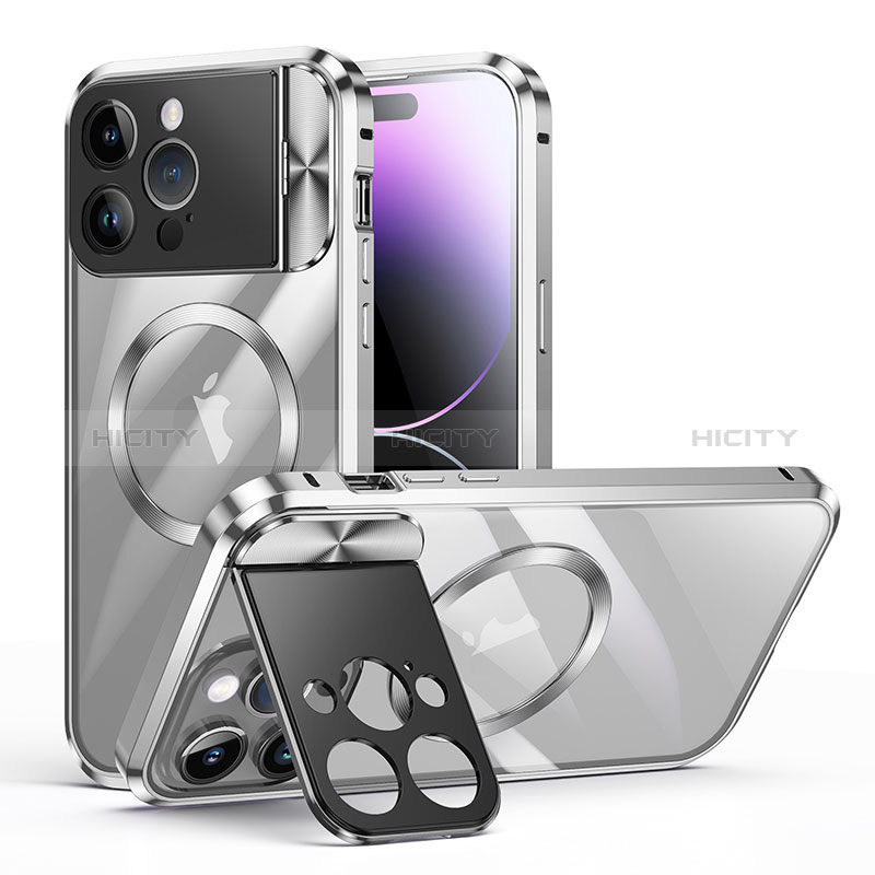 Coque Bumper Luxe Metal et Plastique Etui Housse avec Mag-Safe Magnetic Magnetique LK4 pour Apple iPhone 14 Pro Argent Plus