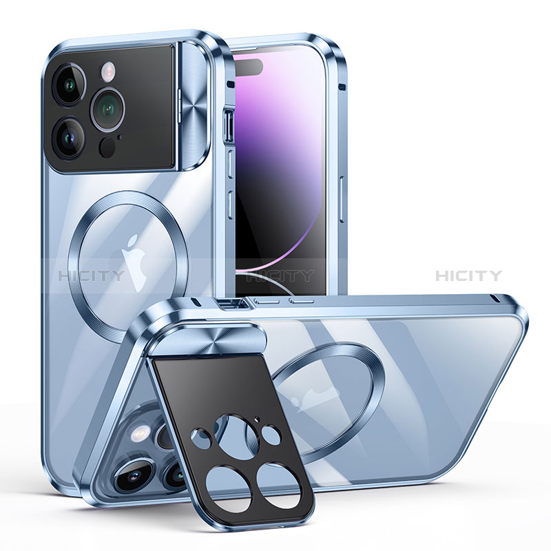 Coque Bumper Luxe Metal et Plastique Etui Housse avec Mag-Safe Magnetic Magnetique LK4 pour Apple iPhone 14 Pro Bleu Plus