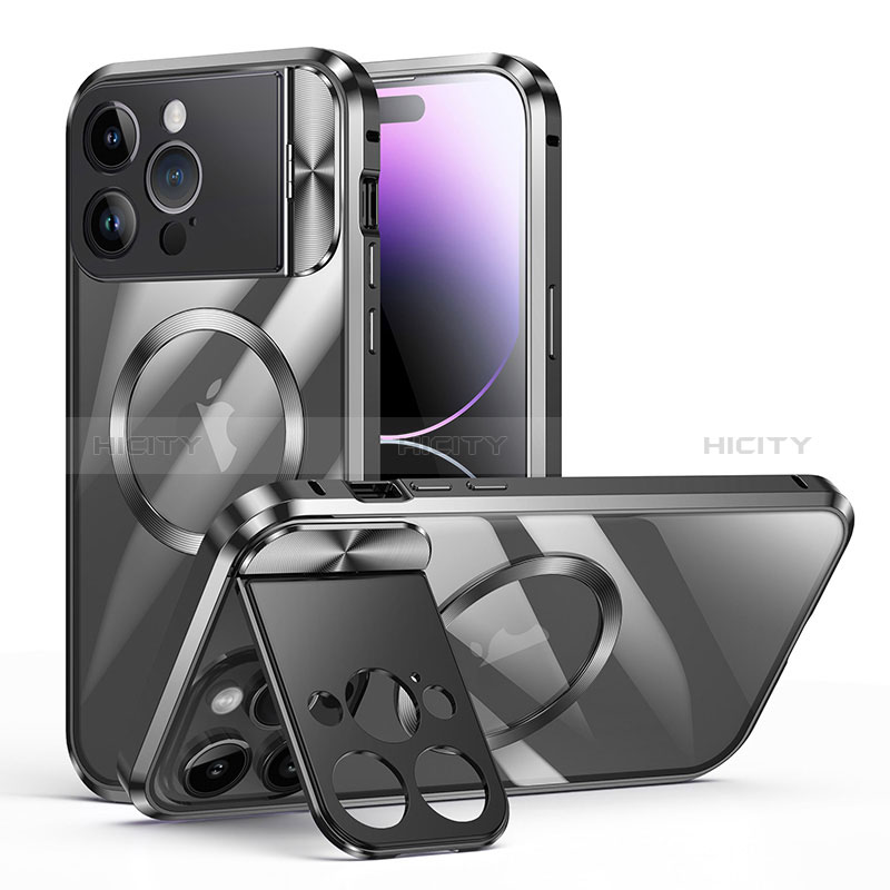 Coque Bumper Luxe Metal et Plastique Etui Housse avec Mag-Safe Magnetic Magnetique LK4 pour Apple iPhone 14 Pro Noir Plus