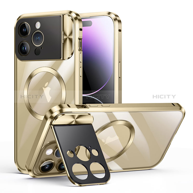 Coque Bumper Luxe Metal et Plastique Etui Housse avec Mag-Safe Magnetic Magnetique LK4 pour Apple iPhone 14 Pro Or Plus