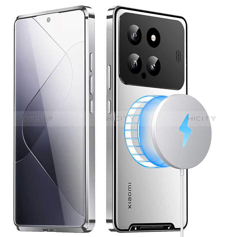 Coque Bumper Luxe Metal et Plastique Etui Housse avec Mag-Safe Magnetic Magnetique pour Xiaomi Mi 14 Pro 5G Argent Plus