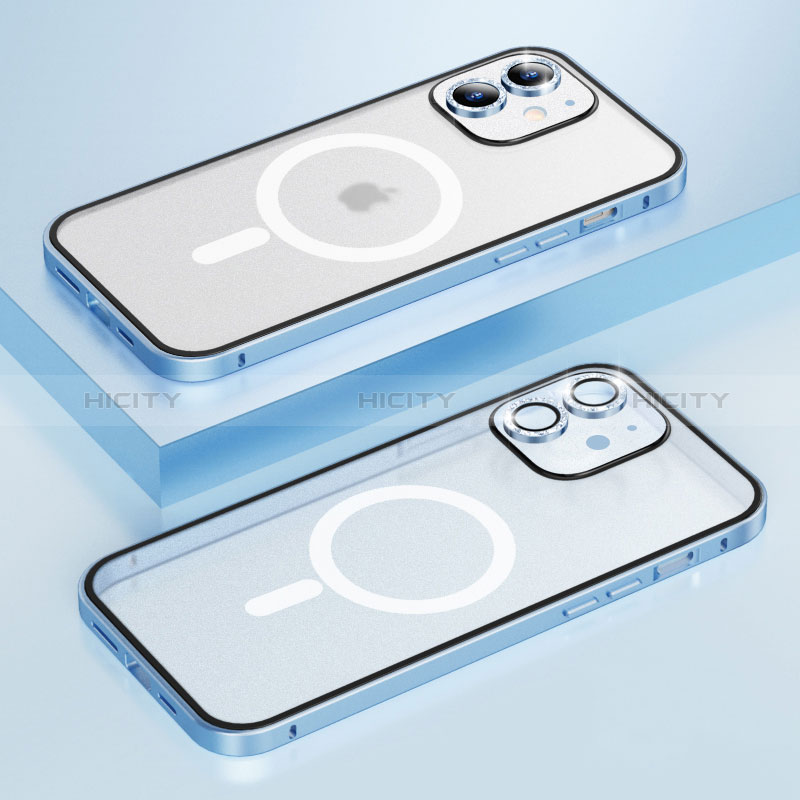 Coque Bumper Luxe Metal et Plastique Etui Housse avec Mag-Safe Magnetic Magnetique QC1 pour Apple iPhone 12 Bleu Plus